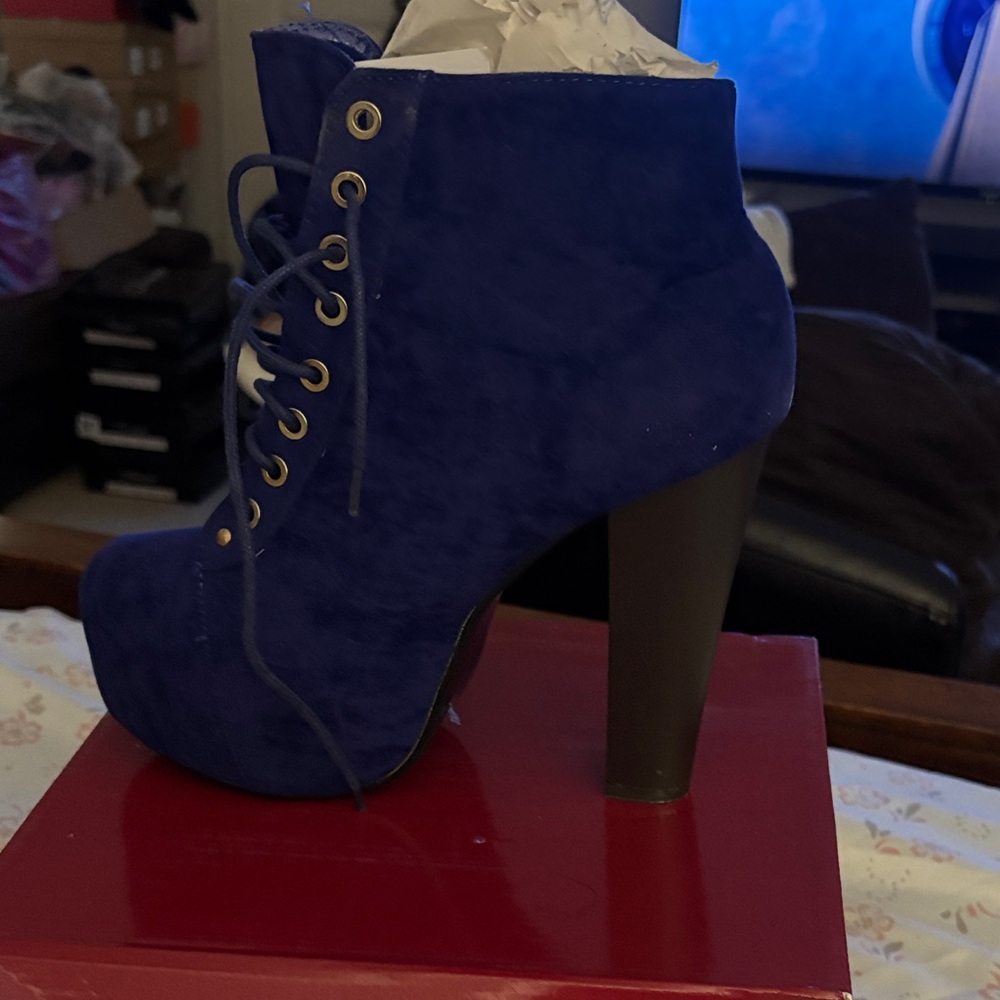 Delicacy Royal Blue Heeled Boots